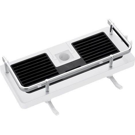 Etagere Douche - Porte Savon Et Porte Serviette Auto-adhesif Sans Percage - Compatible Barre De Douche 24-25 Mm - Blanc - Lot De 1 (1/5)