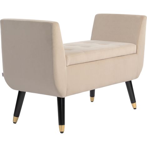 Panca contenitore con braccioli in poliestere effetto velluto beige 107 x 42 x 65 cm HAVRYA (1/5)