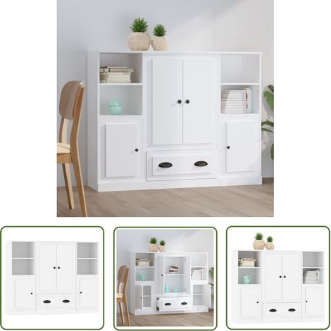 The Living Store Buffets 3 pcs blanc bois d'ingénierie - Buffet Design Moderne - Meuble Rangement Cuisine - Buffet Blanc - Buffet En Bois D'ingénierie - Buffet Trois Portes (1/5)