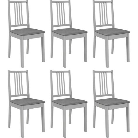 Esszimmerstühle mit Polstern 6 Stk. Grau Massivholz