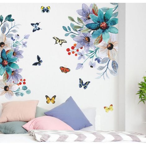 Stickers Muraux,Fleurs et papillons peints,pour Salons Chambres Bureaux Canapé Fond Décoration De La Maison (1/5)