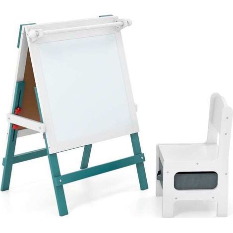 Chevalet pour enfants avec chaise, tableau noir réglable en hauteur avec tableau noir et tableau blanc - vert (1/5)