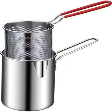 Friteuse Tempura - Mini Friteuse En Acier Inoxydable Avec Panier - Pour Poulet, Poisson Séché, Frites, Beignets - 1 Pièce (1/5)