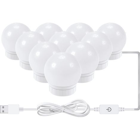 Luminaire Miroir Hollywood - 10 Ampoules LED Dimmables - Température Couleur Réglable 3000K-6000K - 9 Niveaux Luminosité - Câble USB - Longueur 4,5 m - Sans Miroir (1/5)