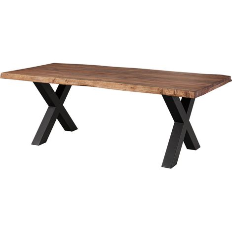 FREEFORM 5 tavolo da pranzo in legno di sheesham - verniciato grigio / gambe in ferro X antracite matt 220x100