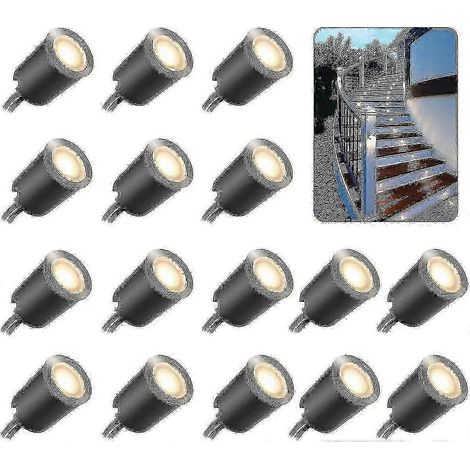 Ensemble de 16 spots LED encastrés d'extérieur, étanches IP67, 32 mm, pour éclairage extérieur. (1/5)