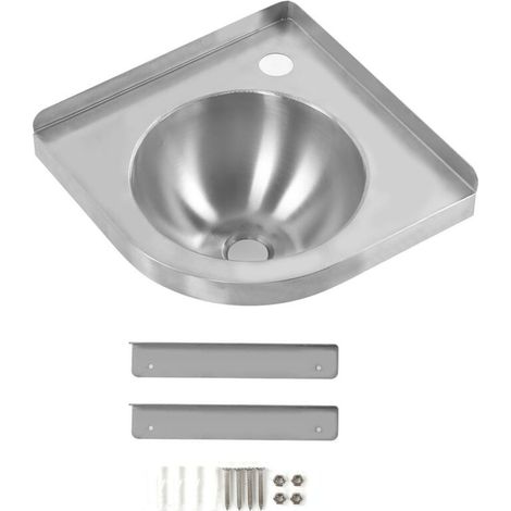 Lavabo triangulaire d'angle 30,5x30,5cm – Acier inoxydable 304 – Finition brossée – Installation murale pour cuisine et salle de bains (1/5)