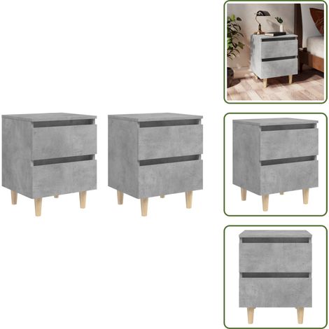 Nachttische 2 Stk. mit Kiefernholz-Beinen Betongrau 40x35x50 cm - Nachttisch - Beton Grau - Massiver Holzmöbel - Wohnzimmer Dekoration - Schrank
