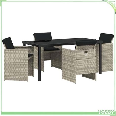 Ensemble de salle à manger pour jardin - FAF EICY - 3380611 - Gris clair - Acier revêtu de poudre - Plateau verre trempé (1/5)