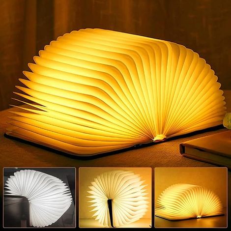 Lampada da libro pieghevole ricaricabile, 14 x 11 x 2,5 cm, lampada da libro pieghevole, illuminazione ambientale bianca calda, ricaricabile tramite USB, lampada da scrivania, lampada da comodino per (1/5)