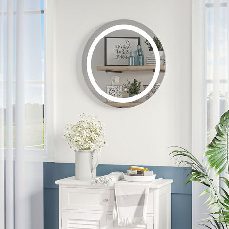 Specchio da bagno Kleankin con luce LED touch, funzione memoria, luminosità e colore regolabili e antiappannamento, Ø50x4,6 cm, argento.