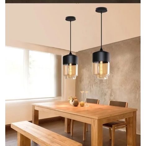 kawoo Lot de 2 Lustre Salon,Lampe Suspension Industrielle Vintage en Verre Style Edsion pour Salon Chambre (1/4)
