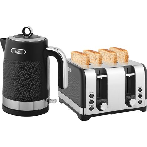 HOMCOM Kettle and Toaster Set with 3000W Rapid Boil, 4 Slice Toaster, Black
