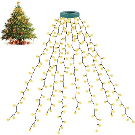 JSSEVN - Guirnalda de luces para árbol de Navidad, 280 LED, 2 m  8 líneas con 8 modos de iluminación, temporizador, resistente al agua IP65, fácil de instalar (blanco cálido). (1/5)