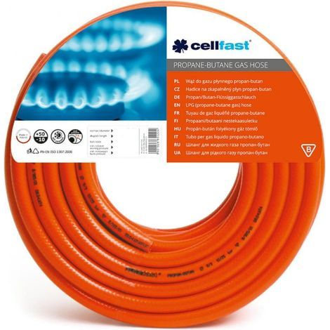 Cellfast – Tuyau gaz propane-butane 25 mètres – Résistant à la chaleur et à l'abrasion – Diamètre 9 mm – Pression haute - Température -10 °C à +60 °C
