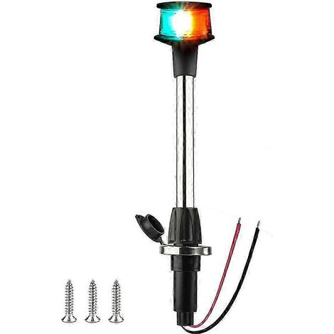 Feu de proue à LED, feux de navigation pour bateau, mât lumineux bicolore rouge et vert, base amovible avec prise, 30 cm (12 pouces)