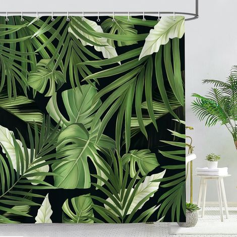 Rideau de Douche Feuille de Palmier Tropical Verte Rideau de Bain Tissu Polyester Anti Moisissure Imperméable Lavable Rideaux Salle de Bain 180 x 180 cm avec 12 Crochets (1/5)
