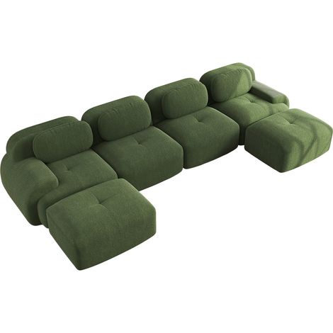 Sofá modular en U sin montaje de pana verde 388 x 178 x 70 cm (1/5)