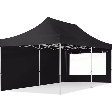 3x6 m Faltpavillon PROFESSIONAL Alu 40mm, Seitenteile mit Panoramafenstern, schwarz (1/5)