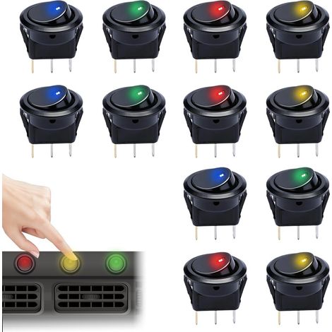 12 Pièces Interrupteur 12V 20A Voyant Rond, SPST 20mm Interrupteur 3Pin, compatible avec les Voitures, les Bateaux, les Véhicules Tout Terrain et les Appareils Ménagers (1/5)