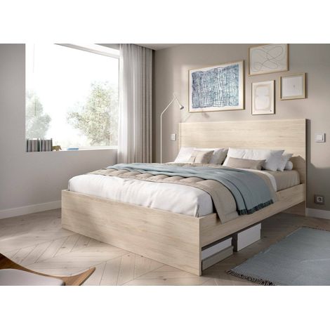 Dmora - Cama doble Carnizza, Sommier para dormitorio, Estructura de cama por habitación, Estructura del sostenedor del colchón, 146x195 h100 cm, Roble (1/5)