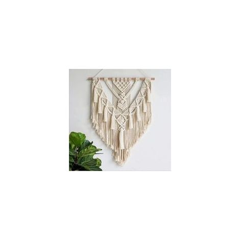 Wandbehang aus Makramee im Boho-Chic-Stil mit Treibholz-Optik, ideal für Schlafzimmer oder Balkon. Maße: 55 cm (Breite) x 70 cm (Länge). – Crezuo