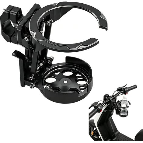 Porte-gobelet double pliable et réglable pour vélo, moto et scooter dimensions 13,5x9,7x10,5 cm, fixation par pince universelle pour grandes bouteilles thermos et gobelets, construction robuste en mét (1/5)