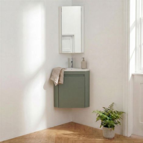 Conjunto lavamanos de rincón suspendido, lavabo, grifo y armario LISA (1/5)