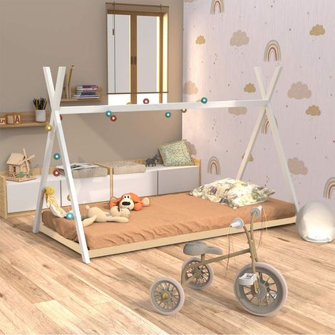 Lit cabane tipi 90x190 + 1 sommier / Blanc (1/5)