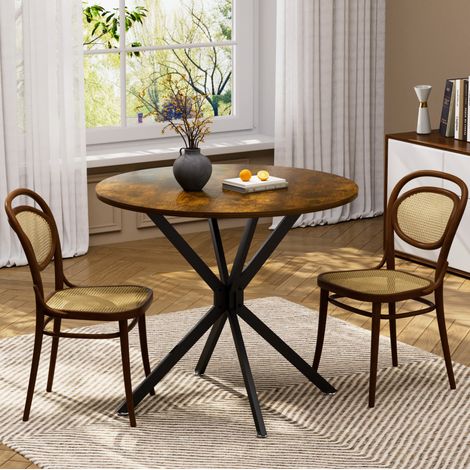 MEUBLIV Table à manger ronde 90 cm marron et noir – pieds métal, 1 à 4 personnes (1/5)