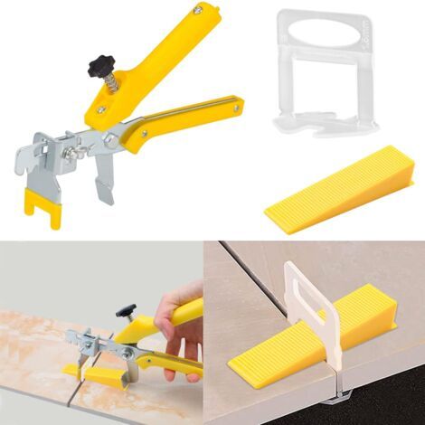 Verbessertes 1/16-Zoll-Fliesenverlegeset, 200 Fliesenabstandshalter, 100 wiederverwendbare Keile und 1 Bodenfliesenklemme (1/5)