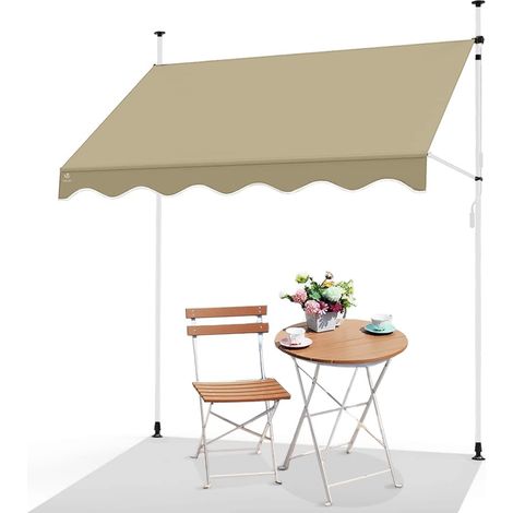 Auvent Manuel Rétractable Résistant aux UV Store Banne de Jardin en Acier Polyester avec Manivelle sans Perçage Auvent Téléscopique Hauteur et Inclinaison Réglable 250cm Beige (1/5)