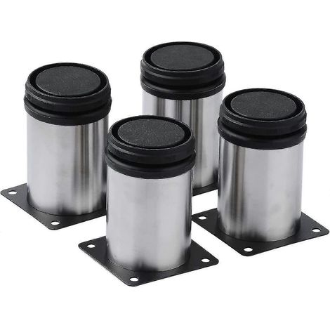 Pieds de cuisine réglables en acier inoxydable pour meubles de cuisine, ronds, noirs et argentés, 50 x mm, lot de 4. (1/5)