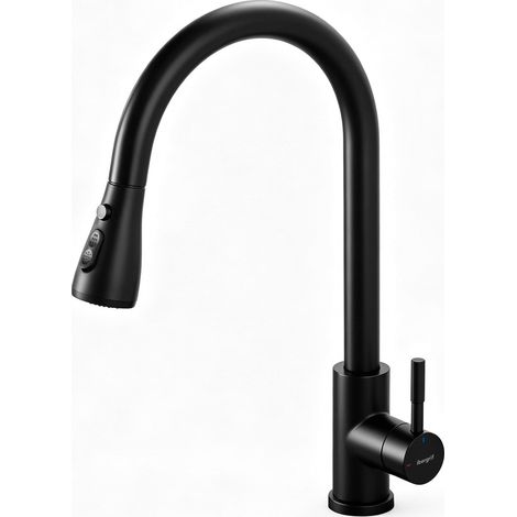 Robinet Cuisine 360° Pivotant Douchette Extractible, Mitigeur Évier Acier Inoxydable Noir Chromé, 3 Modes de Pulvérisation, Économie d'Eau,M22136B (1/5)