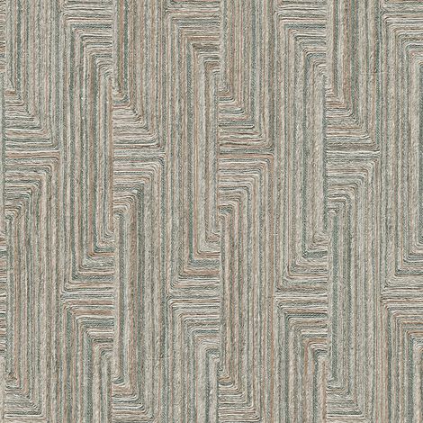 Ethnic style wallpaper wall Profhome SA524014-DI hot embossed non-woven wallpaper embossed with a fabric look and metallic highlights turquoise teal grey beige pearl gold 5,33 m2