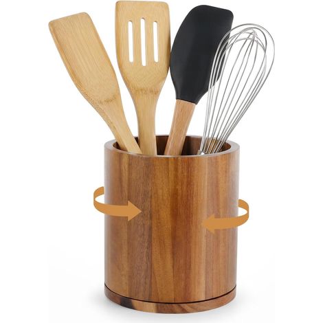 Pot Ustensiles Cuisine en Bambou Pivotant à 360°, Rangement Ustensiles Cuisine pour Comptoir, Pot pour Ustensiles de Cuisine, 18.5×15.5×15.5 cm, Décoration de Cuisine. (1/5)