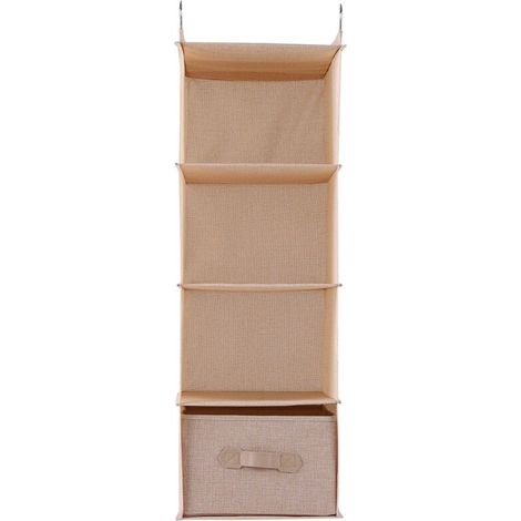Organisateur de placard suspendu, support de rangement pour vêtements, 4 étagères avec tiroir (Beige) (1/5)