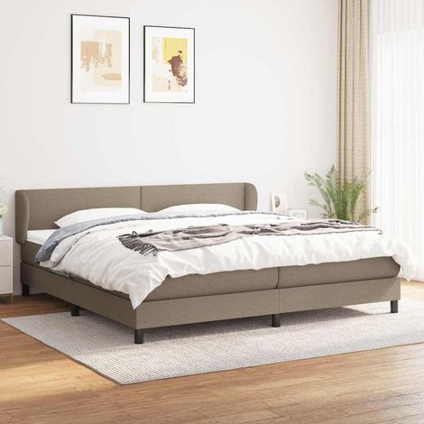 Cama box spring con colchón tela gris taupe 200x200 cm (1/5)