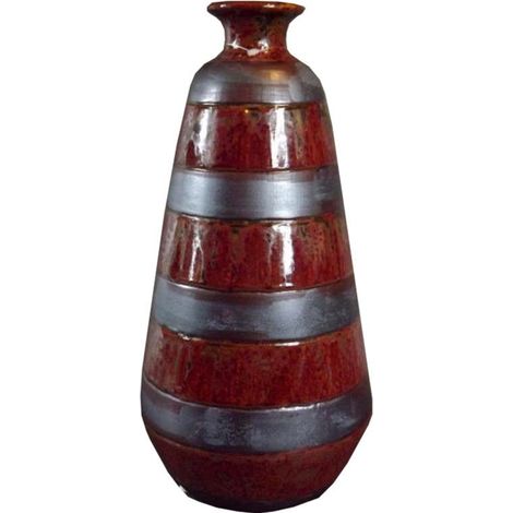 Elegante vaso in pietra marrone con decorazioni a righe, dimensioni 36x16 cm