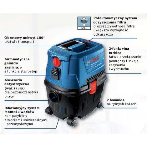 Bosch GAS 15 PS Aspirador de agua y polvo 15L 1100W