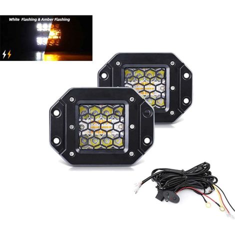 Set mit 2 Stück LED-Halogen-Scheinwerfern, weißes + orangefarbenes Warnlicht zum Einbau, 12V–24V, Dual-Kombinationsleuchte