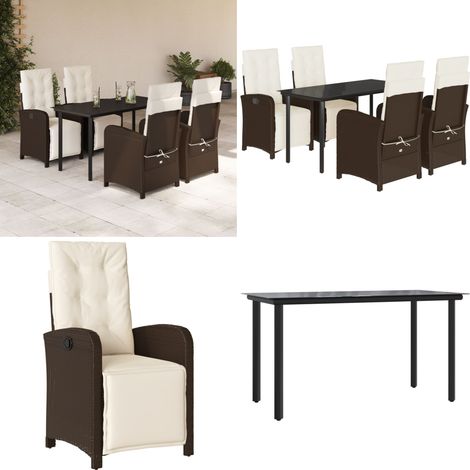 Ensemble à manger de jardin 5 pcs et coussins marron poly rotin - Chaise de jardin - Table de jardin (1/5)