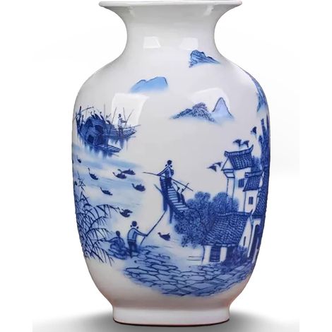 Figurines en porcelaine, vase à fleurs décoratif, décoration d'intérieur, cadeaux de mariage, sculpture esthétique pour la maison (paysage bleu) (1/5)