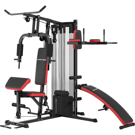 Station d’entraînement avec polyvalente bloc de poids de 65 kg. ajustable. pour l’entraînement à domicile. Acier. En faux cuir (1/5)