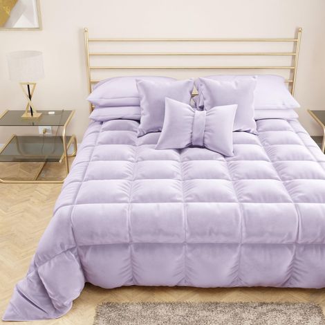 Couette d'hiver pour Lit 160/180-260 x 270 cm en Velours, Couvre-lit Boutis Double Face Hypoallergénique 350 g/m², Couette Chaude, Lilas (1/5)