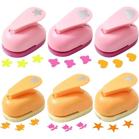 6 Pcs Perforatrice Scrapbooking, Perforatrice Coeur Papillon pour Enfant, Perforateur Papier en Forme de Étoile & Feuille d'Automne, Poinçonneuse Fantaisie Grand pour Loisirs Créatifs & DIY
