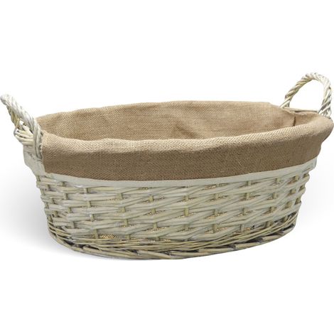 Cesta cestino portapane in vimini avorio con manici intrecciati cm 45x31,5x h 22
