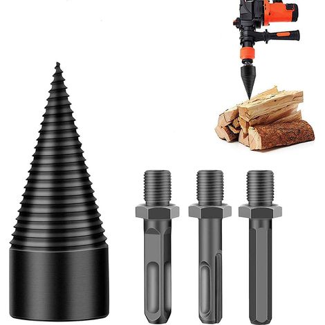 Cône De Fente Pour Bois - Acier Haute Vitesse 42 Mm - Pour Perceuse Électrique - Splitter De Bûches - Ensemble Avec 3 Poignées (1/5)