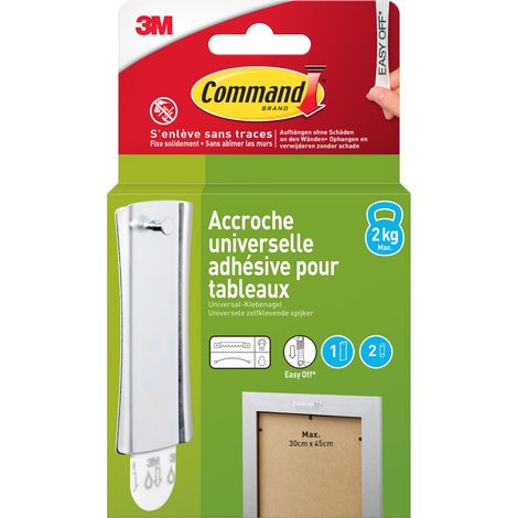 Lot de 2 accroches-tableaux adhésives universelles Command™ 17047-1-FGN, 1 crochet + 2 languettes par paquet (2 crochets + 4 languettes au total) (1/5)