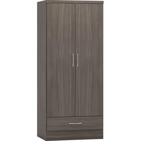Nevada 2 Door 1 Drawer Wardrobe - L52 x W78 x H182.5 cm - Black Wood Grain (1/4)